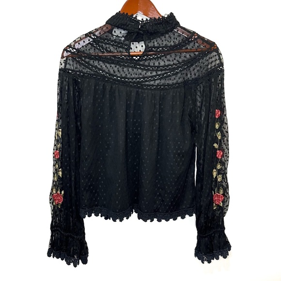 Saylor Mesh Swiss Dot Whimsigoth Delilah Embroidered Floral Sheer Blouse Small - Picture 5 of 12